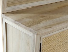 Cuier de hol din lemn de paulownia și rattan cu oglindă și banchetă cu depozitare, 92×40×181 cm, „Perchero"