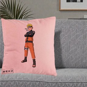 Perna Personalizata Naruto Uzumaki Portret Complet, 40x40 cm, Roz, Husa Detasabila, Perna Inclusa, BEKZ®