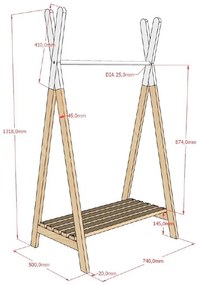 Suport Haine NATURE, Design Tip Tipi, din Lemn de Stejar – Vipack