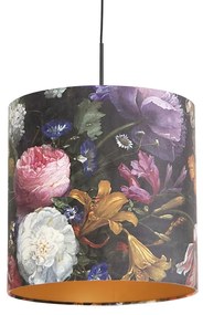 Lampă suspendată cu abajur din catifea cu flori aurii 40 cm - Combi