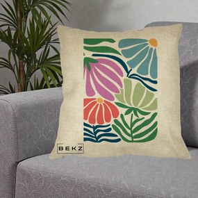 Perna Decorativa Flori Grafice Multicolore Modern, 40x40 cm, Crem, Husa Detasabila, Perna Inclusa, BEKZ®