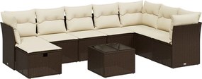 vidaXL Set canapele de grădină cu perne, 9 piese, maro, poliratan