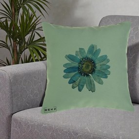 Perna Decorativa Floare Margareta Albastra Acuarela, 40x40 cm, Verde, Husa Detasabila, Perna Inclusa, BEKZ®