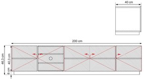 Comodă TV Asha 200 cm, cu 5 uși și fronturi riflate – negru mat