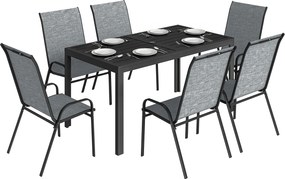 Outsunny Set Masă și Scaune Grădină cu Masă Metalică cu Orificiu și 6 Scaune Stivuite Respirabile pentru Terasă Gri | Aosom Romania