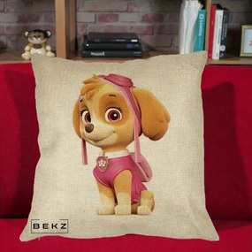 Perna Personalizata Skye PAW Patrol Roz, 40x40 cm, Crem, Husa Detasabila, Perna Inclusa, BEKZ®