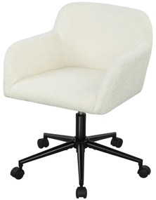 HOMCOM Scaun de birou rotativ cu role, Scaun de birou, Fleece, Spumă, reglabil în înălțime, Homeoffice, Crem alb | Aosom Romania