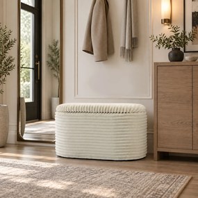 HOMCOM Set 3 piese cu spațiu de depozitare din catifea raiată, pentru living și dormitor, crem | Aosom Romania