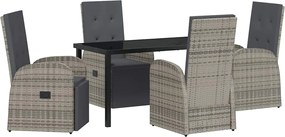 vidaXL Set de masă pentru grădină cu pernă 5 pcs Gri poliratan
