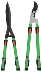 Outsunny Lot de 2 foarfece de grădină, foarfecă pentru gard viu lungime 63,5-78,5 cm tăietor cu enclumă lungime 64,5-90 cm verde și negru | Aosom Romania