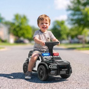 AIYAPLAY Mașinuță Ride-on Copii 18-36 Luni, Model Poliție, Muzică, Spațiu Sub Scaun, Negru | Aosom Romania