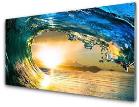 Tablouri acrilice Wave Sea Sunset Natura Albastru Galben