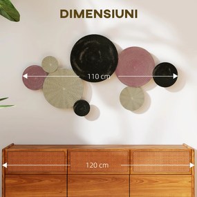 HOMCOM Artă Murală cu 8 Discuri 3D și Accesorii de Montare Incluse, Decorații Metalice de Perete, 110x7x58 cm, Bronz, Portocaliu și Galben | Aosom Romania