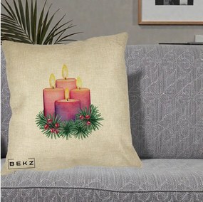 Perna Decorativa Lumanari Advent Roz-Violet, 40x40 cm, Crem, Husa Detasabila, Perna Inclusa, BEKZ®
