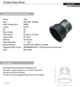 Spot LED incastrabil Trimless negru 13W D-8,3cm