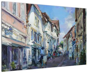 Tablou - Strada orașului vechi, pictură acrilică (90x60 cm)