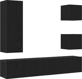 vidaXL Set comodă TV Pe perete 6 pcs Stejar Negru 160 x 30 x 30,5 cm