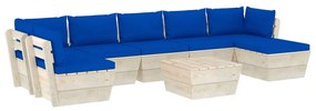 Set mobilier gradina din paleti cu perne, 8 piese, lemn molid Albastru, 4x colt + 2x mijloc + masa + suport pentru picioare, 1