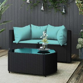 vidaXL Set mobilier de grădină cu perne, 3 piese, negru, poliratan