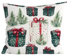 Set de 2 huse decorative pentru perna CHRISTMAS PRESENT 45x45 cm, crem