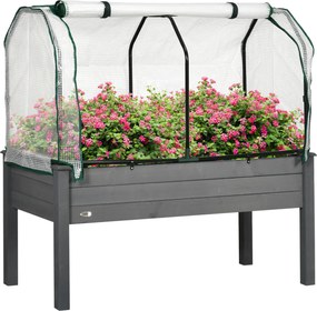 Outsunny Pat de Grădină Înălțat cu Acoperiș din PE, Jardinieră din Lemn pentru Exterior cu 4 Orificii de Drenaj, pentru Flori și Legume, pentru Grădină, Balcon, 121x55x117 cm, Gri Închis | Aosom Romania