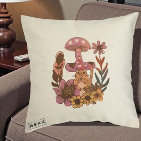 Perna Decorativa Ciuperca Pisica Boho, 40x40 cm, Ecru, Husa Detasabila, Perna Inclusa, BEKZ®