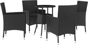 vidaXL Set bistro de grădină cu perne, 5 piese, negru, poliratan