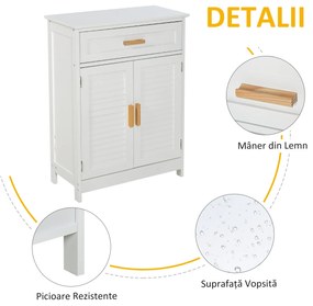 kleankin Dulăpior de Baie Multifuncțional cu Ușă Dublă Articulată și Sertar Organizator Îngust, 59x29x80 cm, Alb | Aosom Romania
