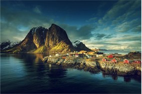 Tablou cu sat de pescari din Norvegia (90x60 cm)