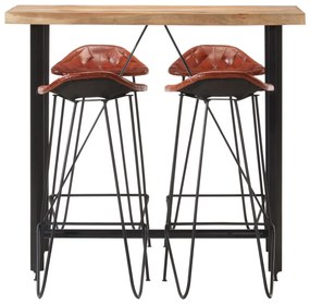 278763 vidaXL Set mobilier de bar, 5 piese, lemn de sheesham & piele naturală