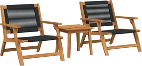 vidaXL Scaune de Grădină cu Masă 3 pcs Negru Lemn Solid de Acacia