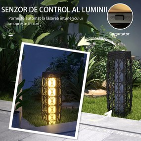 Outsunny Lampă Solară de Grădină cu Iluminare LED și Aprindere Automată, 20x20x68 cm, Gri | Aosom Romania