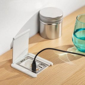 Priză încorporabilă în blat Flip GTV, 1 priză Schuko, 2 x USB A, HDMI, RJ45, alb, 92 x 98 mm L:92 mm; l:98 mm, Aluminiu/Plastic, Alb