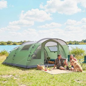 Outsunny Cort Mare Multi-Cameră pentru 2-4 Persoane, cu Ferestre și Verandă, Verde | Aosom Romania