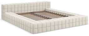 Pat matrimonial crem tapițat cu somieră 140x200 cm Akela – Makamii