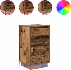 vidaXL Noptiera cu lumini LED Lemn vechi 38x34x65 cm