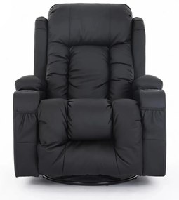 RESIGILAT-Fotoliu Masaj, Incalzire, rabatabil, pivotant, suport picioare extensibil, piele ecologica Premium, Negru