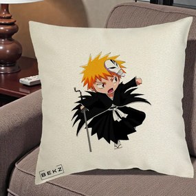 Perna Personalizata Bleach Ichigo Chibi cu Masca, 40x40 cm, Ecru, Husa Detasabila, Perna Inclusa, BEKZ®
