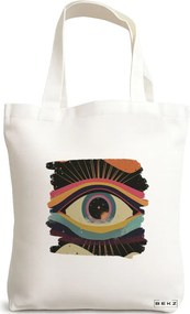 Sacosa de Panza pentru Cumparaturi, Geanta Tote, model Celestial Eye 6, 38x34.5 cm, Alba, BEKZ®