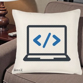 Perna Personalizata Laptop Cod HTML, 40x40 cm, Crem Reliefat, Husa Detasabila, Perna Inclusa, BEKZ®