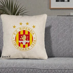 Perna Personalizata FC Ripensia Timisoara 1928, 40x40 cm, Bej Canapea, Husa Detasabila, Perna Inclusa, BEKZ®