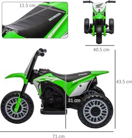 HOMCOM Motocicletă Electrică pentru Copii 6V Honda CRF450RL Licențiată Verde 3 Roți 18-36 Luni | Aosom Romania