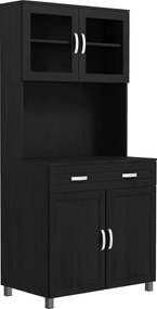 HOMCOM Bufet înalt bucătărie, dulap de bucătărie cu 4 uși, sertar, blat, rafturi reglabile, 80x48x170cm, negru | Aosom Romania