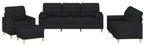 3201270 vidaXL Set de canapele cu perne, 4 piese, negru, material textil