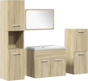 vidaXL Set mobilier de baie, 5 piese, stejar sonoma, lemn prelucrat