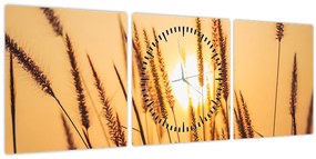 Tablou - Iarbă la soare (cu ceas) (90x30 cm)