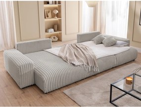 Colțar gri deschis extensibil/cu spațiu de depozitare cu tapițerie din catifea reiată (în formă de "U") Sarina – Ropez