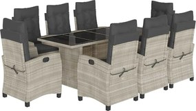 vidaXL Set mobilier grădină cu perne, 9 piese, gri deschis, poliratan