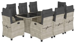 3212700 vidaXL Set mobilier grădină cu perne, 9 piese, gri deschis, poliratan