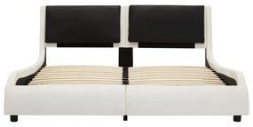 Cadru de pat cu LED, alb si negru, 120x200 cm, piele ecologica white and black, 120 x 200 cm